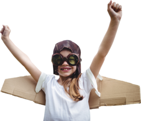 Happy girl standing with hands in the air