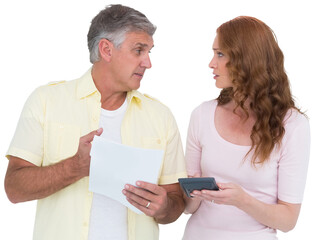 Casual couples working out their bills