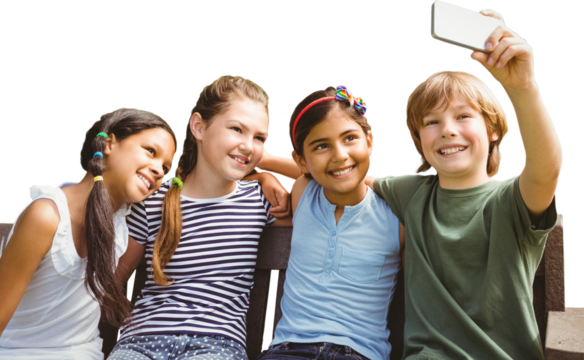 Happy children taking selfie at park