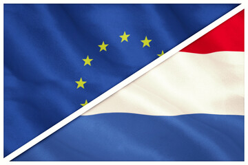 Close-up of European and Netherlands flag