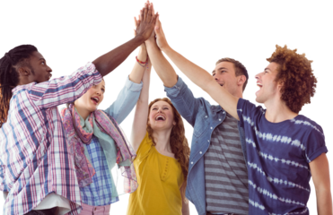 Fashion students putting hands together