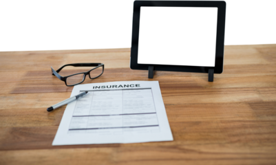 Digital tablet with insurance form on table