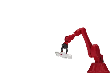Rolgordijnen Red robotic hand with jigsaw puzzle © vectorfusionart