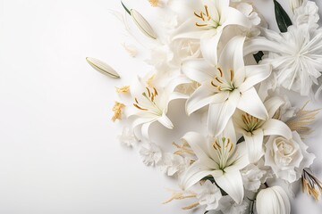 Stunning and subtle abstract background with beautiful white flowers for variable use. Generative AI