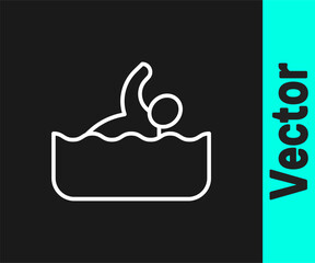 White line Swimmer athlete icon isolated on black background. Vector