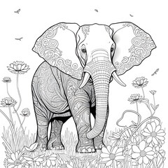 Elephant coloring page created with Generative AI technology.