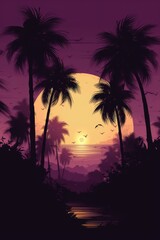 Obraz na płótnie Canvas Tropical sunset with palm trees.