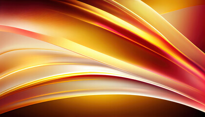 Abstract Shiny neon glass translucent wavy composition with gradient transition, yellow red elegant clean background - generative AI.