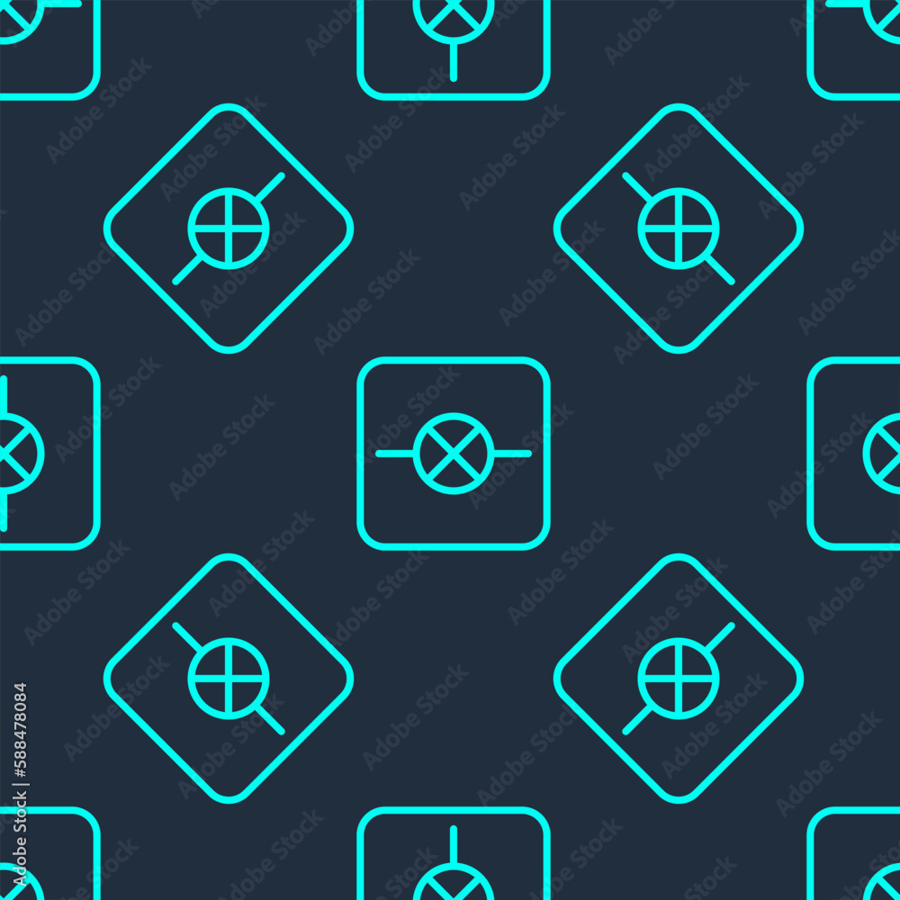 Poster green line lamp in electronic circuit icon isolated seamless pattern on blue background. vector