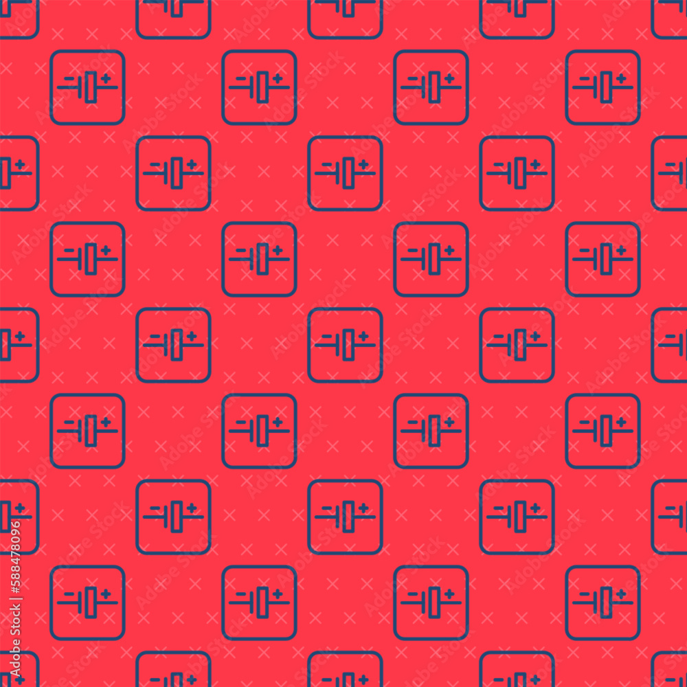 Poster blue line dc voltage source icon isolated seamless pattern on red background. vector