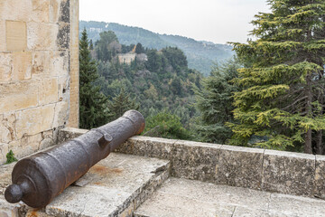 Ancient Canon at the walls of Beiteddine palace one of the major tourist attractions in Lebanon.