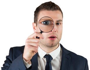 Fototapeta na wymiar Businessman looking through magnifying glass