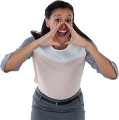 Happy businesswoman announcing news