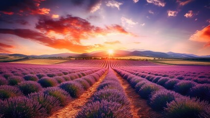 Stunning landscape with lavender field. Generative AI