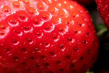 Macro photography of the surface of a red strawberry with its seeds