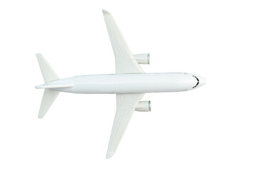 Top view of white passenger airplane isolated on white with clipping path