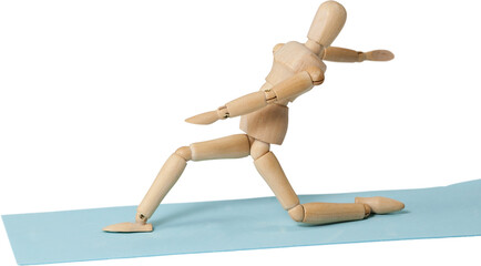 Wooden 3d figurine exercising on mat