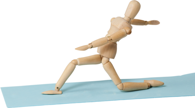 Wooden 3d figurine exercising on mat