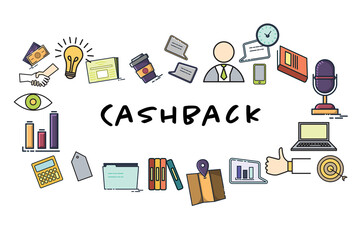 Cashback text surrounded by various icons