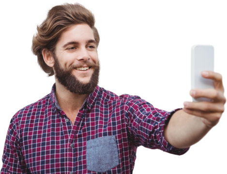 Happy hipster taking selfie