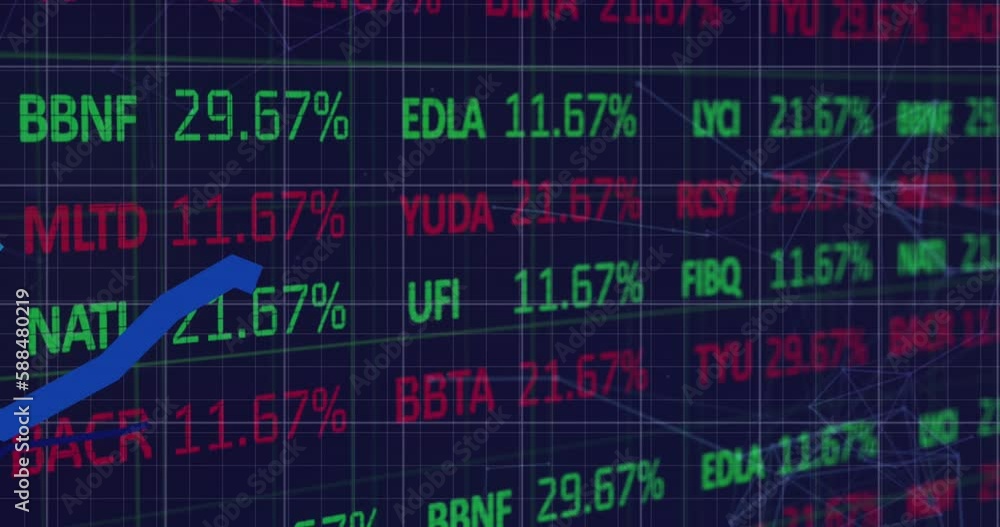 Poster animation of financial data processing with blue lines