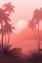 Naklejka na ściany i meble Tropical sunset with palm trees.