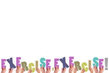 Cropped hands holding colorful words exercise