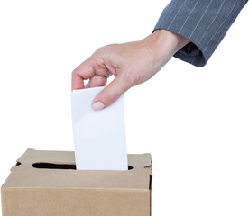  Close-up of businesswoman putting ballot in vote box