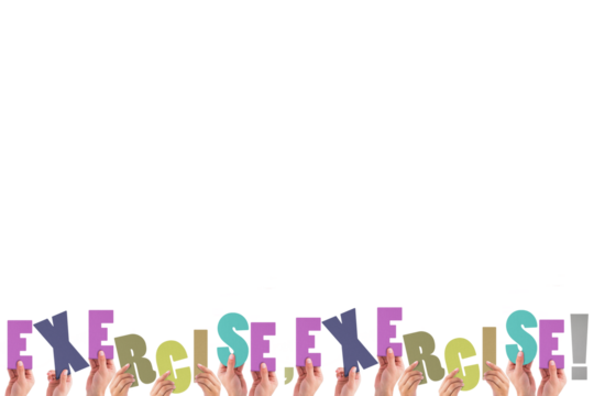 Cropped hands holding colorful words exercise  - Powered by Adobe
