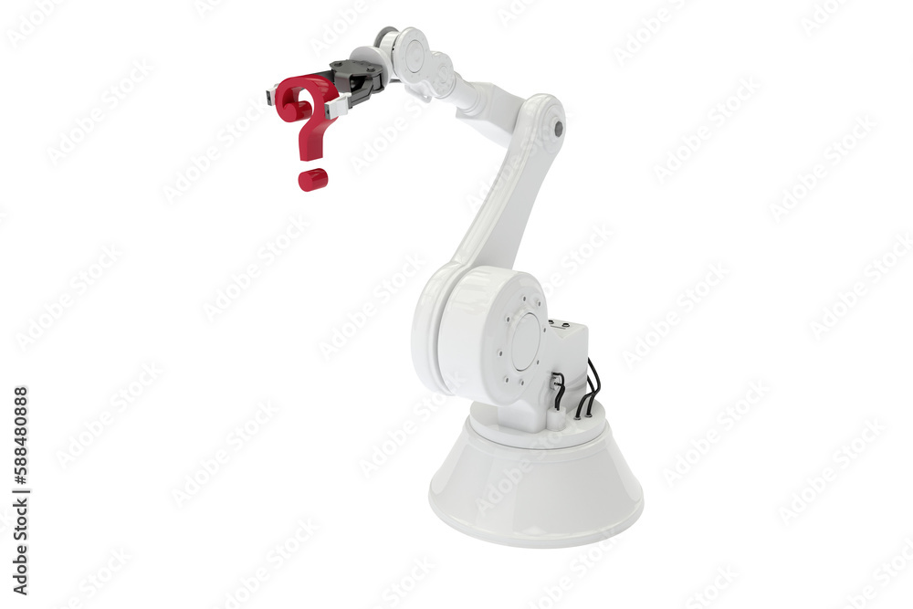 Poster digitally generated robotic arm with question mark