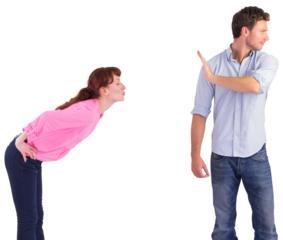 Man stopping woman from kissing