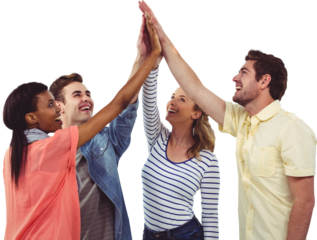 Happy creative team giving a motivational gesture