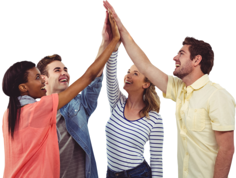 Happy creative team giving a motivational gesture