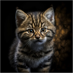 Fototapeta na wymiar Cartoon Close up Portrait of a Cute Funny Baby Scottish Wildcat Closeup on a Colored Background Illustration Avatar for ui ux - Post-processed Generative AI