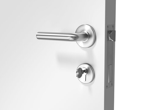 Closeup of wooden door with metallic doorknob
