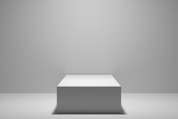 catwalk podium, white geometric, realistic pedestal, cosmetic showcase, template, copy space, advertising, product display, 3D Rendering