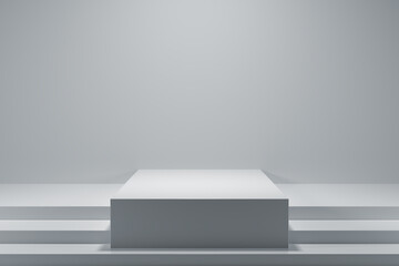 stairs and cube podium on background, geometric, realistic, cosmetic showcase, template, copy space, advertising, product display, 3D Rendering