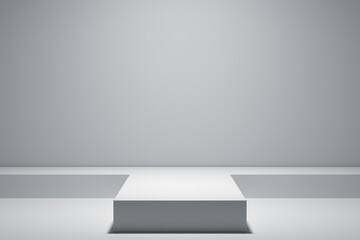 T-shaped catwalk podium, white geometric, realistic pedestal, cosmetic showcase, template, copy space, advertising, product display, 3D Rendering