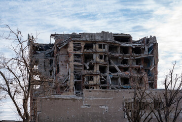 destroyed and burned houses in the city Russia Ukraine war
