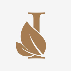 letter I with leaf decoration initial luxury vector logo design