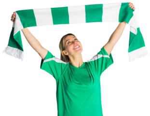 Cheering football fan waving scarf