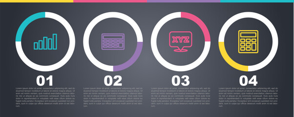 Set line Graph, schedule, chart, diagram, Calculator, XYZ Coordinate system and . Business infographic template. Vector