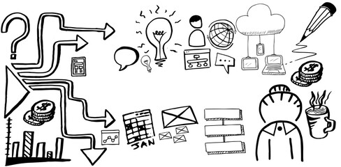 Business icons against white background