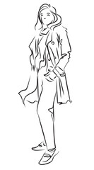 Fashion Woman. Glamour lady. Model in clothes. Fashion design sketch. Vector illustration