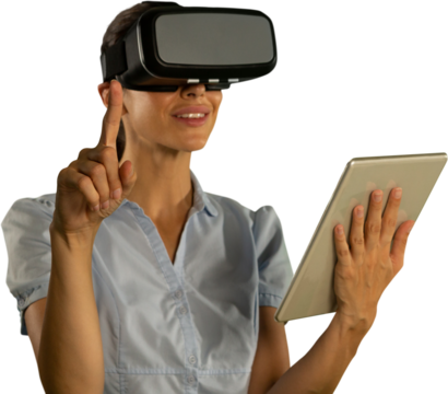 Female uses virtual reality headset