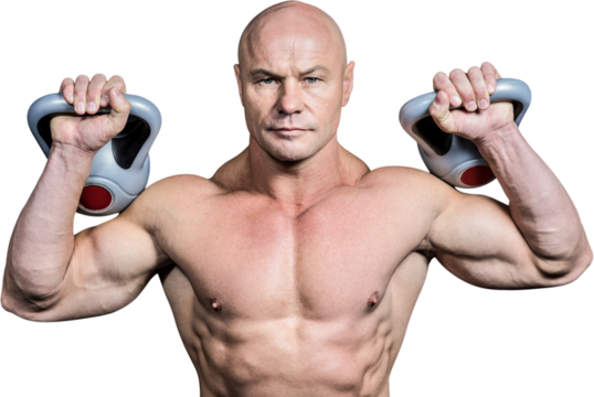 Portrait of bodybuilder lifting kettlebells - Powered by Adobe