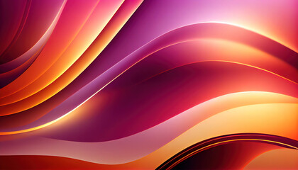 Abstract Shiny neon glass translucent wavy composition with gradient transition, purple orange magenta pink maroon yellow elegant clean background - generative AI.