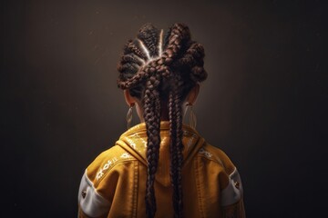 Obraz premium Child girl with zizi braids in afro style, rear view. AI generated