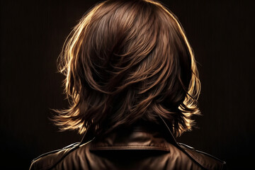 Brown hair. Woman from the back with short hair. Generative AI.