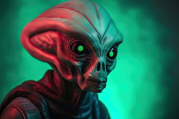 Portrait of alien in costume on color background. AI generated
